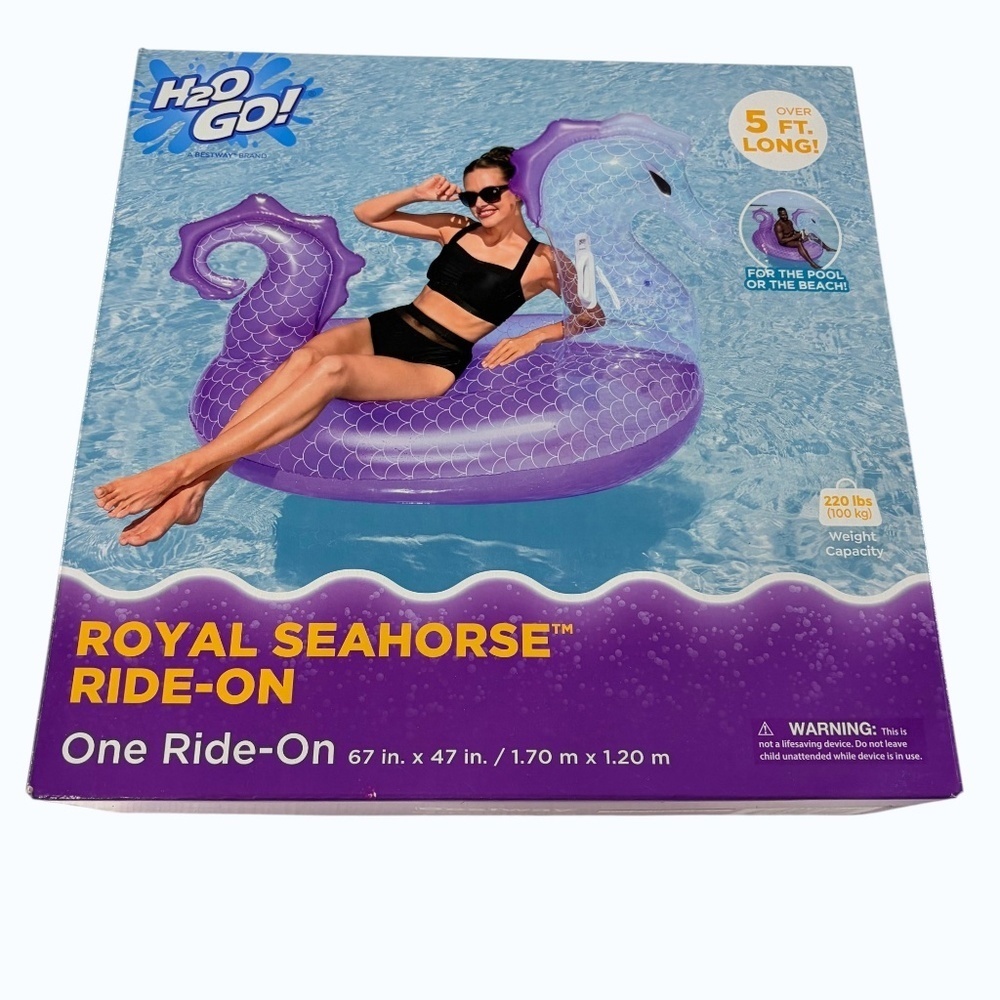 H2O GO! Royal Seahorse Ride-On Float Purple Pool Beach Inflatable 5ft